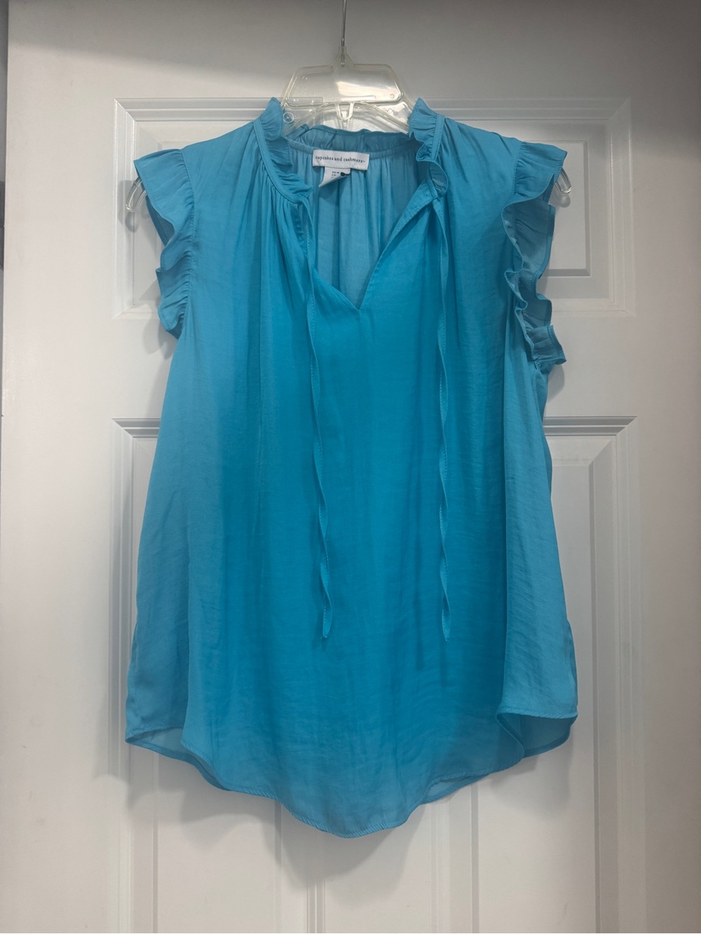 cupcakes & cashmere Turquoise Ruffle Tie-Neck Camisole